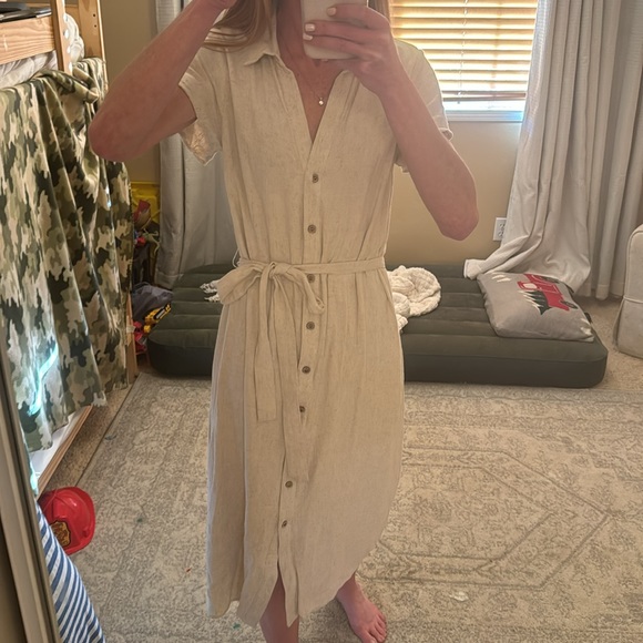 Lulus linen rayon blend button up collared midi shirt dress size medium - Picture 5 of 5